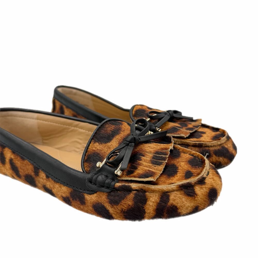Talbots Everson Women's Tasseled Leather Driving Leopard Slip On Chic Moccasins - Picture 6 of 10